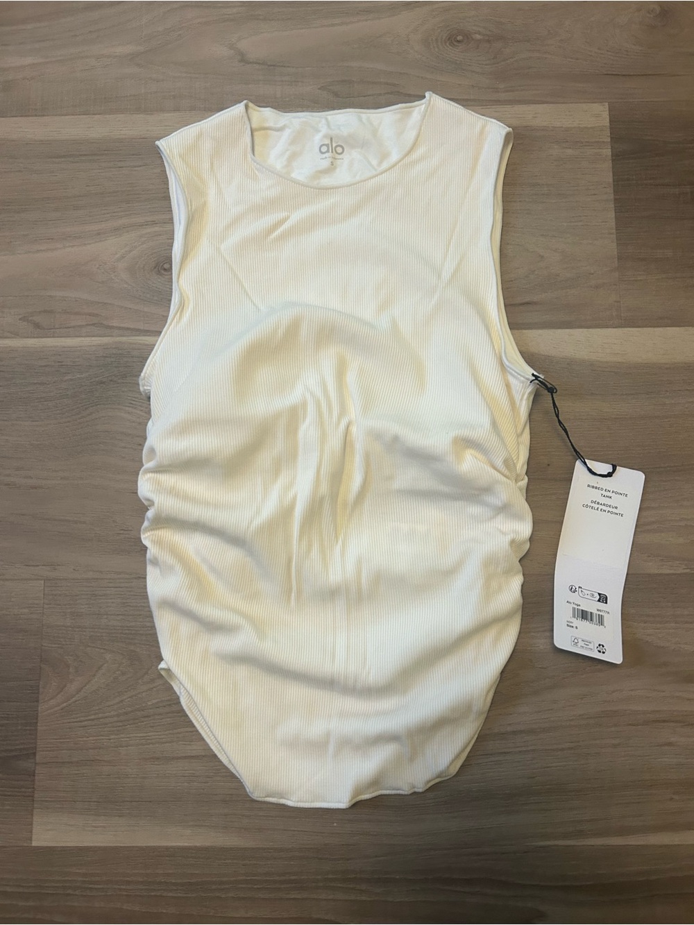 ALO Yoga Cream Ribbed Sleeveless Tank with Side Ruching